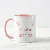 Je t'aime Schattigee Roze Kat Gezicht Koffie Mok (Links)