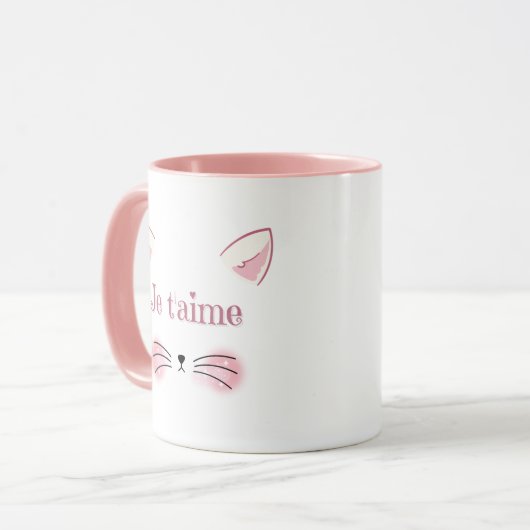 Je t'aime Schattigee Roze Kat Gezicht Koffie Mok (Voorkant links)