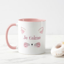 Je t'aime Schattigee Roze Kat Gezicht Koffie Mok