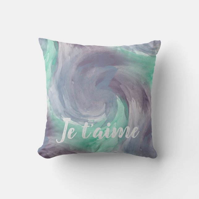 Je Taime Teal Lavendeltint Abstract Kussen (Voorkant)