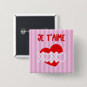 Je t'aime vierkante button 5,1 cm (Voorkant /achterkant)