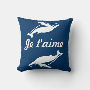 Je t'aime witte walvissen  op blauwe kussen