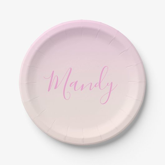 Je tekst | Elegant schrift & zachte blush roze omb Papieren Bordje (Voorkant)