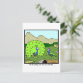 Je tijd verspillen: Peacock-Cartoon Briefkaart (Staand voorkant)