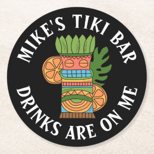 JE TIKI BAR Jouw naam toevoegen Ronde Kartonnen Onderzetter