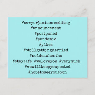 Je top 12 Hashtags Aqua Postponed Wedding Briefkaart