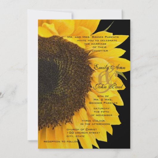 Je uitnodiging voor het huwelijk met zonnebloemen (Achterkant)
