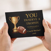 Je Verdient een Trofee Voetbalcoach Grappig Bedankkaart