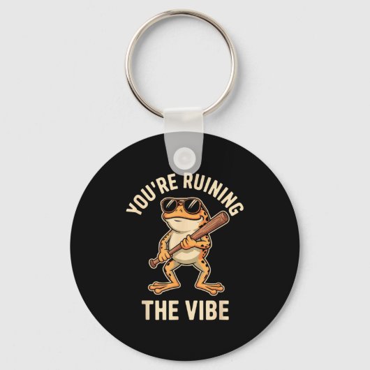 Je Verpest De Sfeer Funny Frog Met Bat Retro Sleutelhanger (Voorkant)