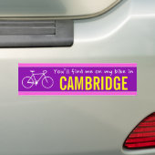 "Je vindt me op mijn fiets in CAMBRIDGE" (Canada) Bumpersticker (Op auto)