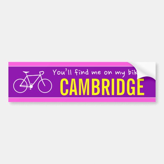 "Je vindt me op mijn fiets in CAMBRIDGE" (Canada) Bumpersticker (Voorkant)