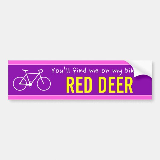 "Je vindt me op mijn fiets in RED DEER" (Canada) Bumpersticker (Voorkant)