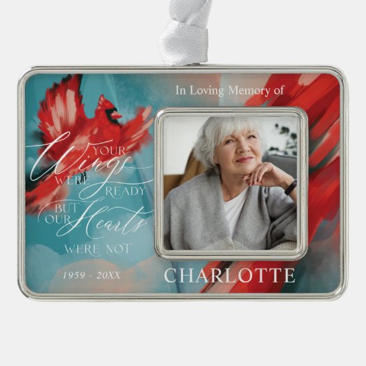Je vleugels waren klaar, rode kardinaal gedenkfoto verzilverd omlijst ornament (Voorkant)