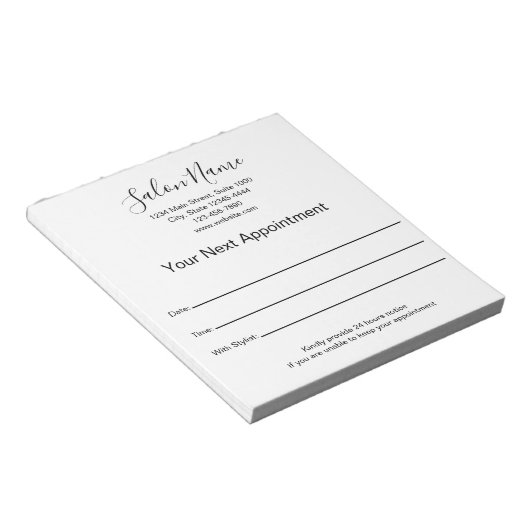 Je volgende afspraak Schoonheidssalon Zwart en Wit Notitieblok (Schuin)