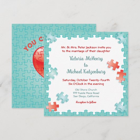 Je voltooit me Jigsaw Puzzle Wedding Kaart (Voorkant / Achterkant)