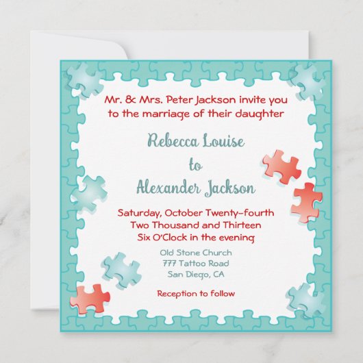Je voltooit me puzzel bruiloft Uitnodigingen (Achterkant)