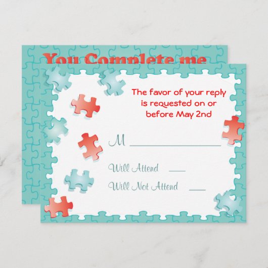 Je voltooit me puzzel Wedding RSVP Kaarten (Voorkant / Achterkant)