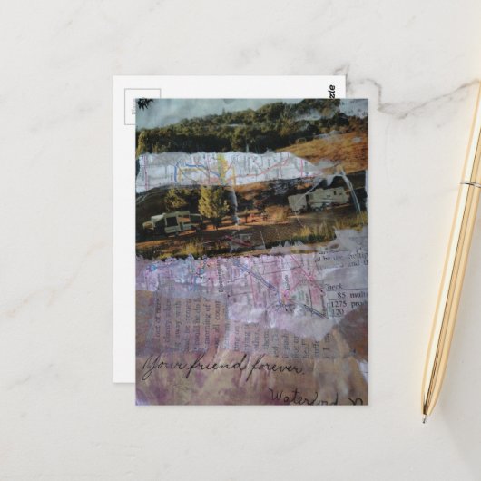 Je vriend voor altijd mixed media collage briefkaart (Voorkant / Achterkant in situ)