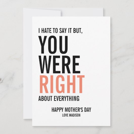 Je was de juiste Moederdag kaart (Voorkant)