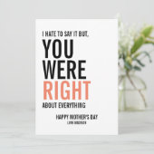 Je was de juiste Moederdag kaart (Staand voorkant)