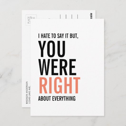 Je was het juiste Moederdag Briefkaart (Voorkant / Achterkant)