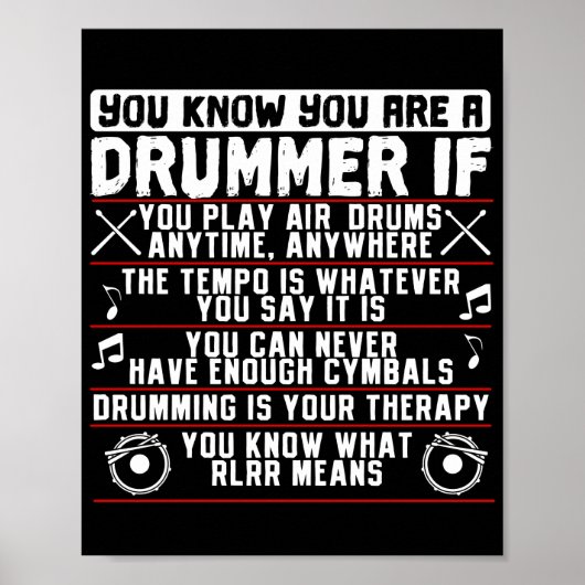 Je weet dat je een drummer bent als drummer muzika poster (Voorkant)