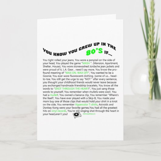 Je weet dat je opgegroeid bent in de jaren 80 als. kaart (Voorkant)