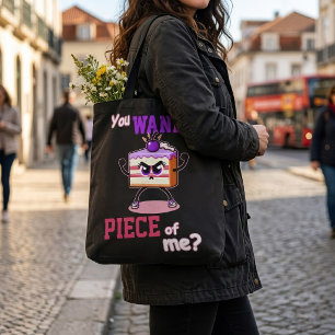 Je Wil Een Stuk Van Mij Grappige Boze Cake Cartoon Tote Bag