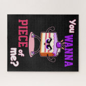 Je wilt een stuk van mij. Boze taart grappige cart Legpuzzel (Horizontaal)