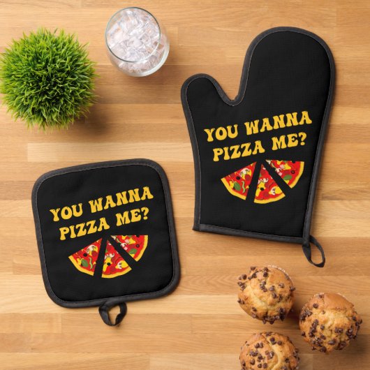 Je wilt me pizza, grappig ovenwant & pannenlap set (Top down)