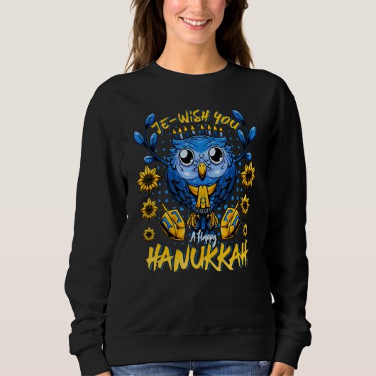 Je Wish You A Happy Hanukkah  Menorah Owl Hanukkah Trui (Voorkant)
