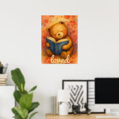 Je wordt bemind – Aquarel teddybeer lezend Poster (Thuiskantoor)