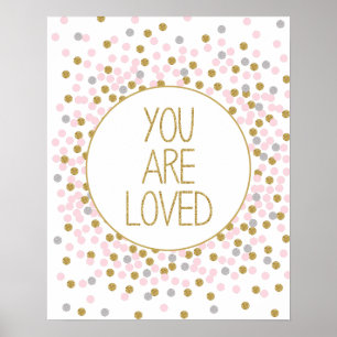 Je wordt bemind Goud Roze Confetti kinderkamer pri Poster