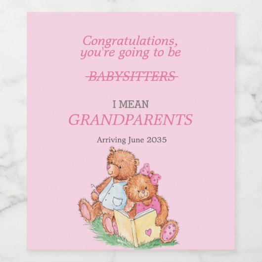 Je wordt grootouders Beren roze Wijn Etiket (Enkel label)