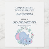 Je wordt grootouders Blauwe Elephants Wijn Etiket (Enkel label)