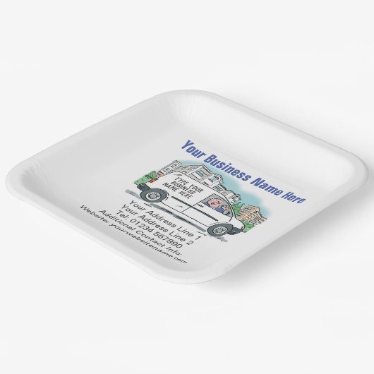 Je zakelijke gegevens op het plein papieren bordje (Gebogen)