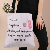 Je ziet er gelukkiger uit! garen humor tote bag