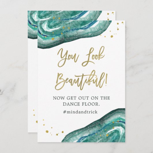 Je ziet er prachtig uit | Teal Geode en Gouden Tro Kaart (Voorkant / Achterkant)