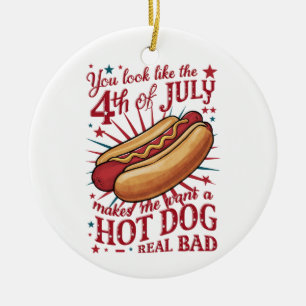 Je ziet eruit als 4 juli, maakt me een hete hond w keramisch ornament