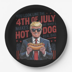Je ziet eruit alsof ik op 4 juli een warme hond no papieren bordje