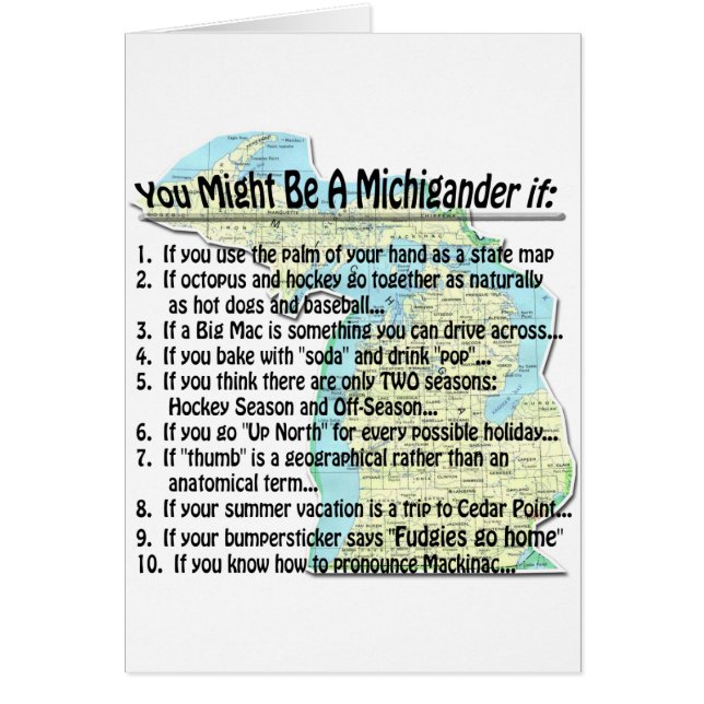 Je zou een Michigander kunnen zijn als: (Voorkant)