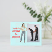 "Je zult alles doen voor je aandacht" briefkaart (Staand voorkant)