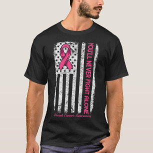 Je zult nooit alleen vechten Vlag Roze borstkanker T-shirt