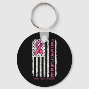 Je zult nooit vechten alleen vlag roze borstkanker sleutelhanger