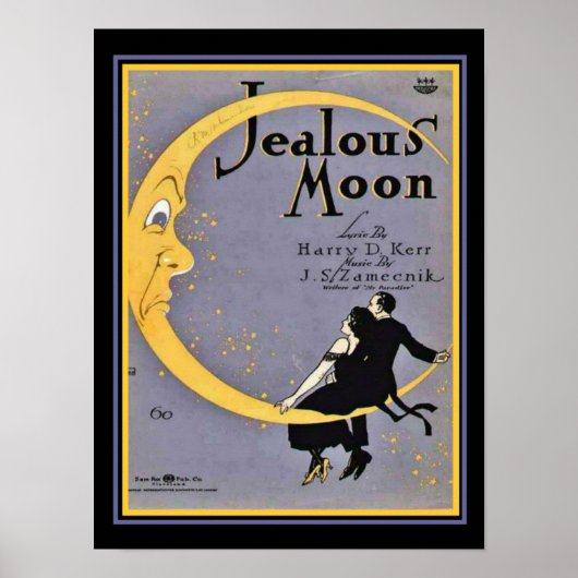 "Jealous Moon" Art Deco Sheet Music Hoesje 12 x 16 Poster (Voorkant)