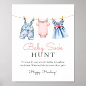 Jean Baby Sock Hunt Baby shower Spelbord Poster (Voorkant)