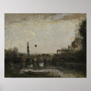 Jean-Baptiste-Camille Corot - Landschap met brug Poster