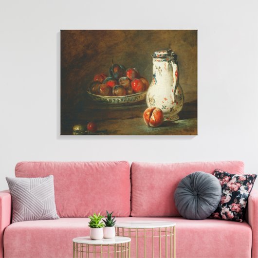 Jean-Baptiste Simeon Chardin - Een kom pruimen Canvas Afdruk (Insitu (Woonkamer))