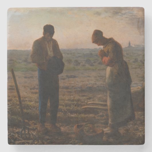 Jean-Francois Millet - De Angelus Stenen Onderzetter (Voorkant)