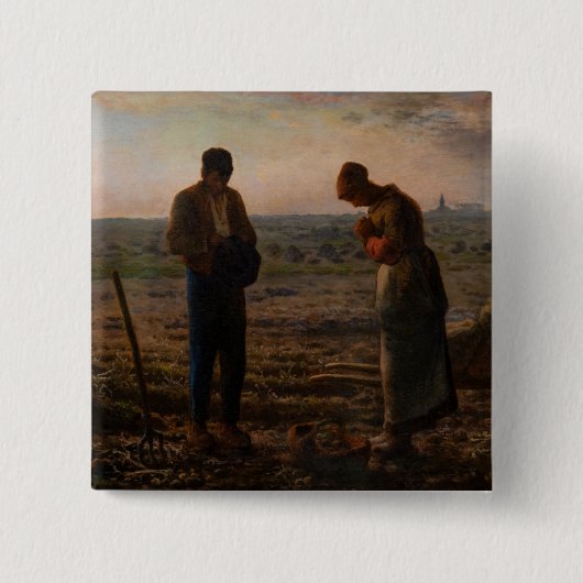 Jean-Francois Millet - De Angelus Vierkante Button 5,1 Cm (Voorkant)